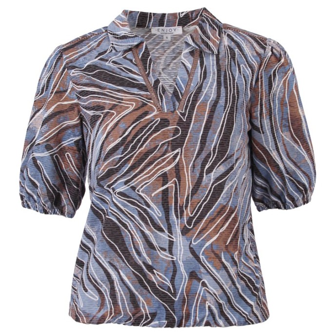 Enjoy Blouson pofmouw kraag Blauw bruin